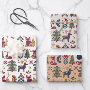 Skandinavische Weihnachtsrinder Geschenkpapier Set