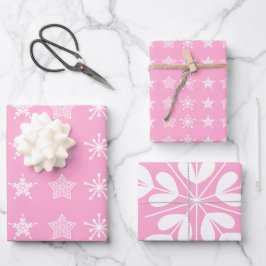Skandinavische Weihnachtssterne weiß pink Geschenkpapier Set