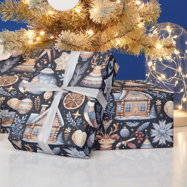 Skandinavische Weihnachtsvolkskunst Geschenkpapier (Feiertage)