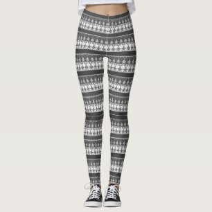 skandinavische Winterschmuck in Schwarz-Weiß Leggings
