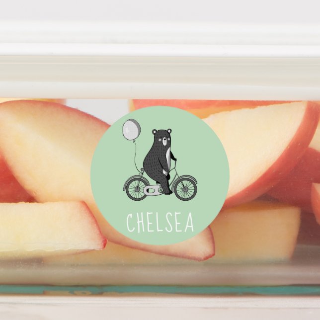 Skandinavischer Bär auf dem Bike Minimalistisch gr Etiketten (Befestigt)