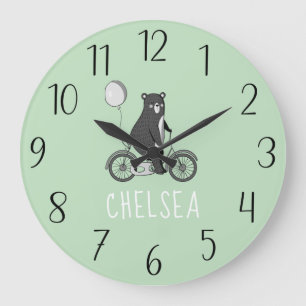 Skandinavischer Bär auf dem Bike Minimalistisch gr Große Wanduhr
