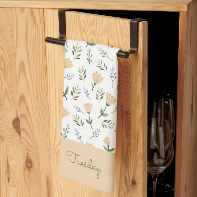 Skandinavischer Floraler Wochentag Geschirrtuch (Drittel gefaltet)