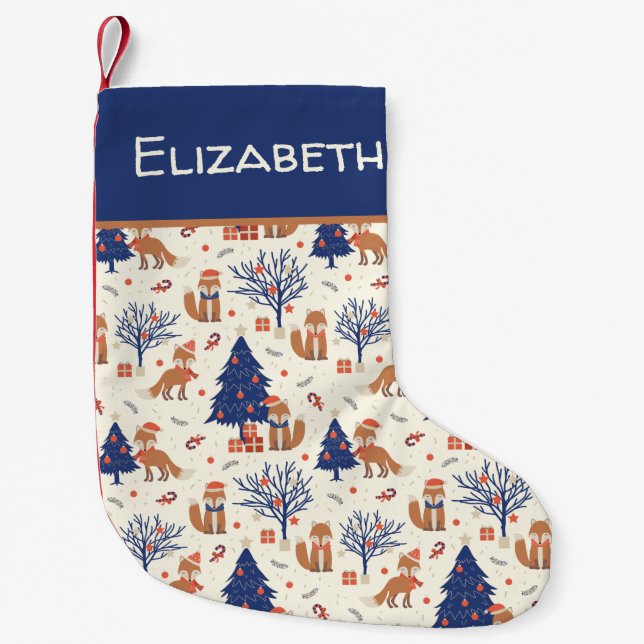 Skandinavischer Folk Art Fox im Schnee Weihnachtsb Kleiner Weihnachtsstrumpf (Vorderseite)