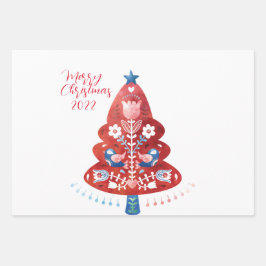 Skandinavischer Folk Art Weihnachtsbaum Geschenkpapier Set