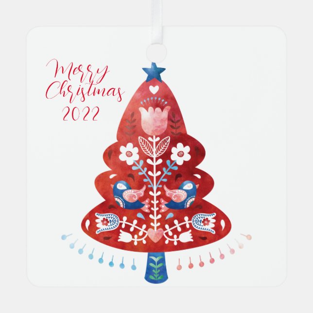 Skandinavischer Folk Art Weihnachtsbaum Ornament Aus Metall (Vorderseite)