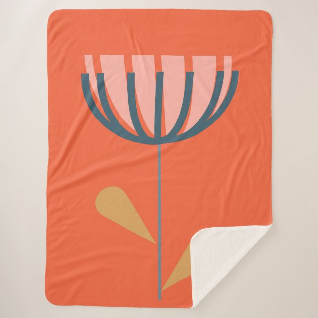 Skandinavischer Folkstil Blumenmuseum Orange Blume Sherpadecke (Vorderseite)