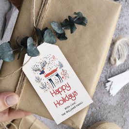 Skandinavischer Hirsche Rot Blau Weihnachtsfeierta Geschenkanhänger