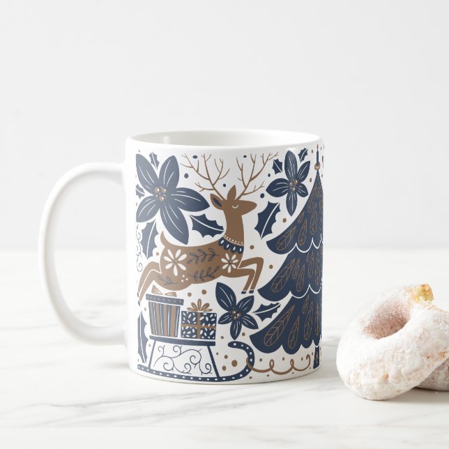 Skandinavischer Rentierbaum Kaffeetasse (Mit Donut)