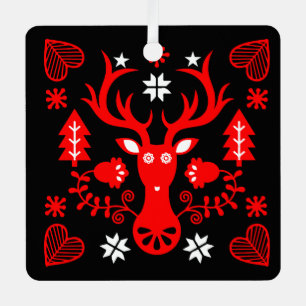 Skandinavischer roter Weihnachts Hirsch Ornament Aus Metall