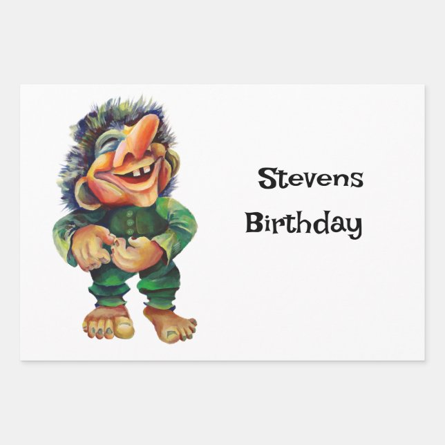 Skandinavischer Sonnentroll Illustration Wasserfar Geschenkpapier Set (Vorderseite)