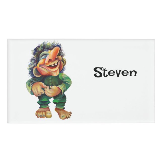 Skandinavischer Sonnentroll Illustration Wasserfar Namenschild (Vorderseite)