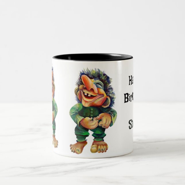 Skandinavischer Sonnentroll Illustration Wasserfar Zweifarbige Tasse (Mittel)