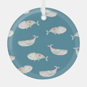 Skandinavischer Wal, Meereslebewesen-Muster Ornament Aus Glas