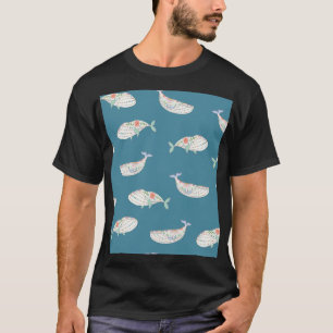 Skandinavischer Wal, Meerestiere Muster T-Shirt