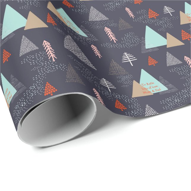 Skandinavischer Weihnachtsbaum Doodle Personalisie Geschenkpapier (Rolleneckpunkt)