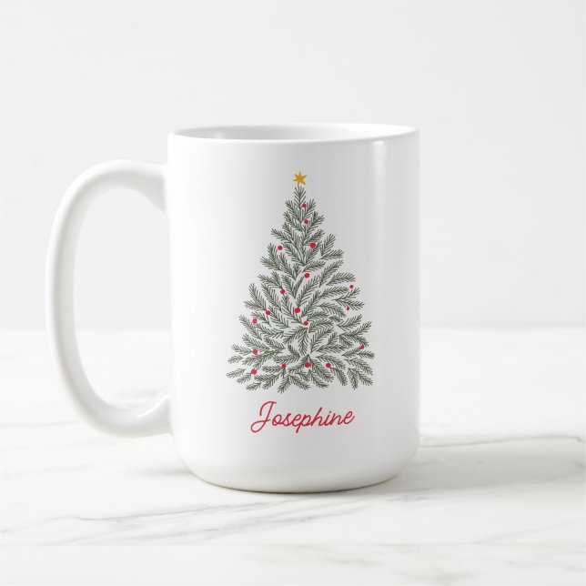 Skandinavischer Weihnachtsbaum-Individuelle Name Kaffeetasse (Links)