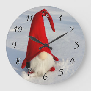 Skandinavischer WeihnachtsGnome Große Wanduhr