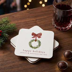 Skandinavischer Weihnachtskranz mit roter Schleife Rechteckiger Pappuntersetzer