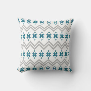 Skandinavischer Winter Gray Chevrons und Aquamarin Kissen