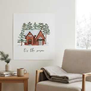 Skandinavischer Winter Pollenwald Bauernhof Urlaub Poster