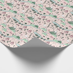 Skandinavisches Bauernhof-Stadtmuster Rosa  Geschenkpapier