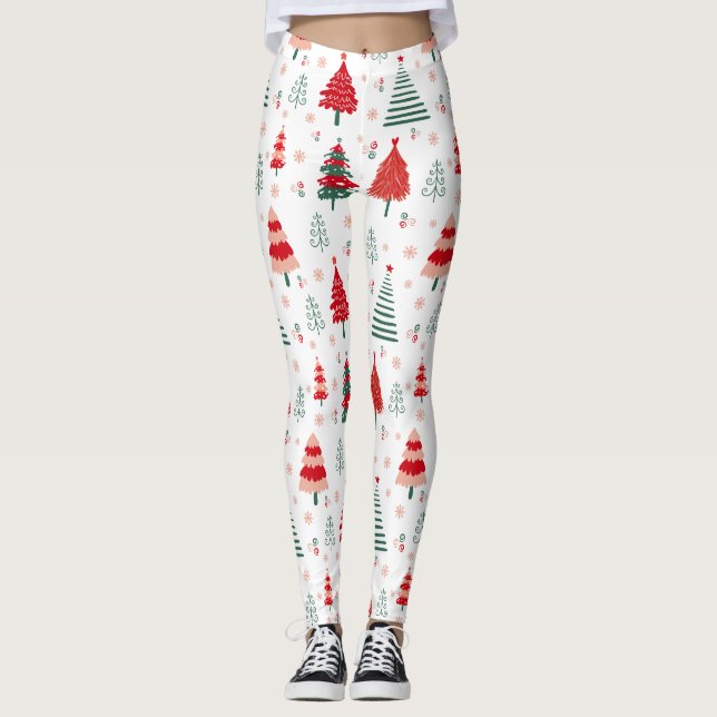 Skandinavisches Baummuster Weihnachten Leggings (Vorderseite)