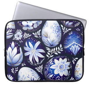 Skandinavisches blaues Osterei-Frühlingsblumenmust Laptopschutzhülle