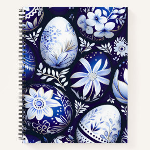 Skandinavisches blaues Osterei-Frühlingsblumenmust Notizbuch