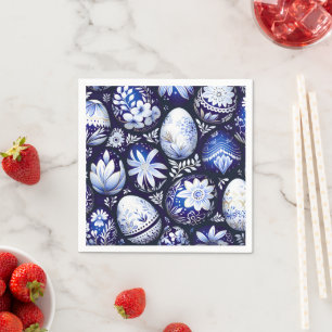 Skandinavisches blaues Osterei-Frühlingsblumenmust Serviette