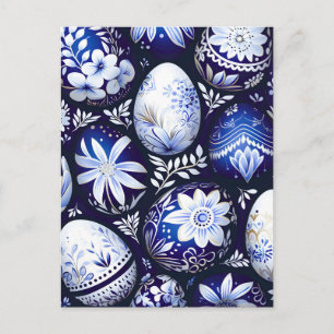 Skandinavisches blaues Osterei Frühlingsflorales Feiertagspostkarte
