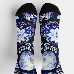 Skandinavisches blaues Osterei-Frühlingsflorales Socken