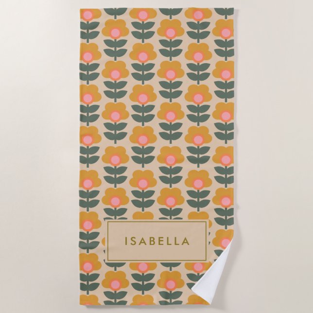 Skandinavisches Blume Muster Personalisiert Strandtuch (Vorderseite)