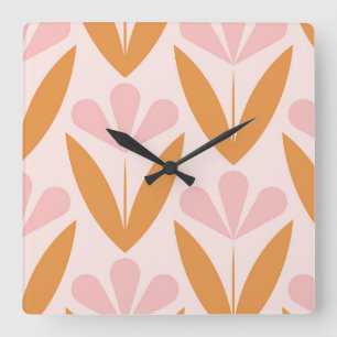 skandinavisches Blumenmuster, Retrostil, Mitte Quadratische Wanduhr