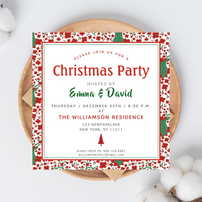 Skandinavisches Blumenmuster Weihnachten Einladung (Von Creator hochgeladen)