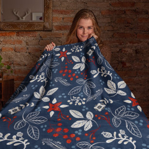 Skandinavisches florales Volkskunst-Nahtlosmuster Fleecedecke