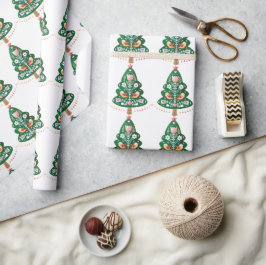 Skandinavisches Folk Art Weihnachtsbaum Wanderpass Geschenkpapier