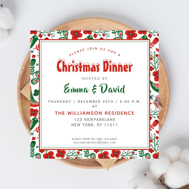 Skandinavisches Folkart Muster mit Vögeln Weihnach Einladung (Von Creator hochgeladen)