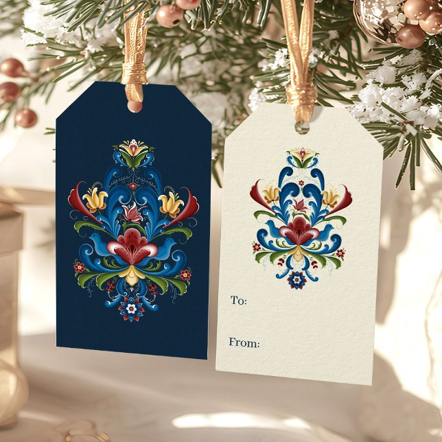 Skandinavisches Folklore Art Blue Red Floral Rosem Geschenkanhänger (Von Creator hochgeladen)