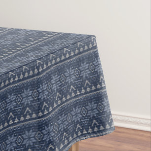Skandinavisches gestricktes weißes und blaues Orna Tischdecke