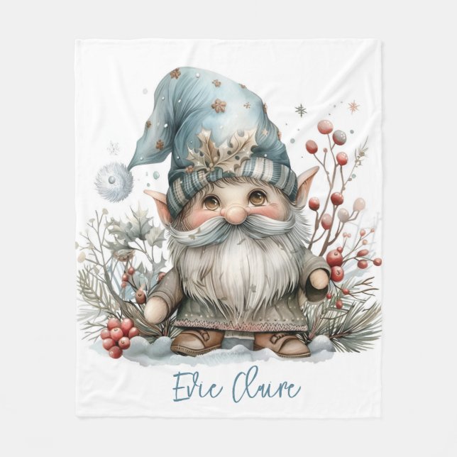 Skandinavisches Gnome in Baby Blue Watercolor Fleecedecke (Vorderseite)