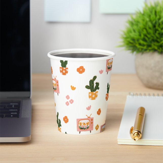 Skandinavisches Haus TV Nahtloses Muster Pappbecher (InSitu)