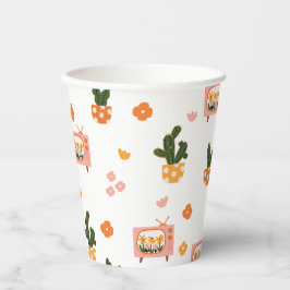 Skandinavisches Haus TV Nahtloses Muster Pappbecher