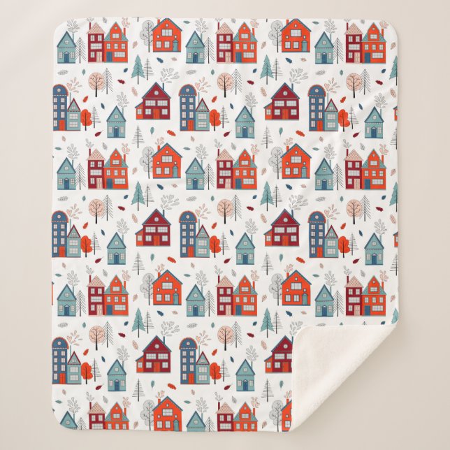 Skandinavisches Haus-Volkskunst-Muster Sherpadecke (Vorderseite)