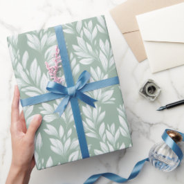 Skandinavisches Hellgrünes Blatt Salbei Blumenmust Geschenkpapier