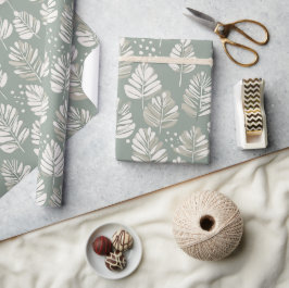 Skandinavisches Hellgrünes Blatt Salbei Blumenmust Geschenkpapier