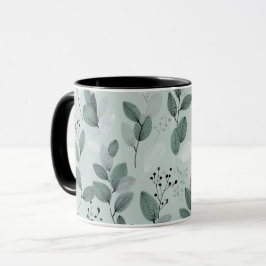 Skandinavisches Hellgrünes Blatt Salbei Blumenmust Tasse