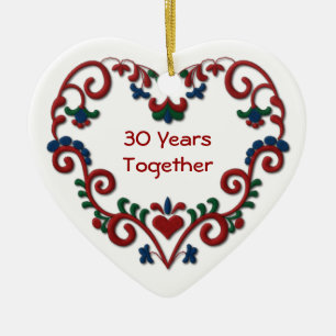 Skandinavisches Herz 30 Jahre zusammen Keramik Ornament