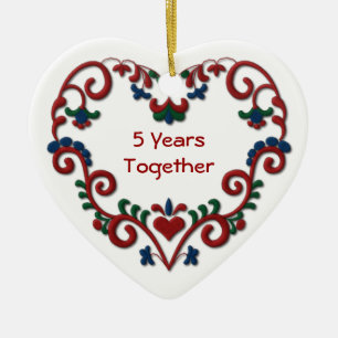 Skandinavisches Herz 5 Jahre zusammen Jahrestags- Keramik Ornament