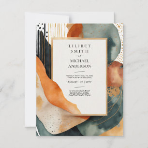 Skandinavisches Japandi Hochzeit Abstraktes Grün A Einladung